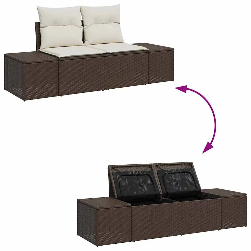 Conjunto de Sofá de Jardim de 7 Peças com Almofadas Castanho em Rattan
