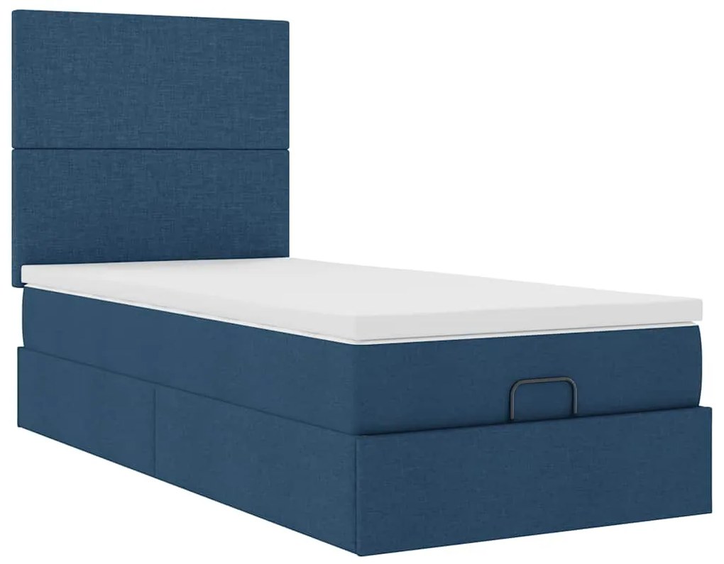 Cama Otomana com Colchão &amp; LEDs Tecido Azul 100x200 cm