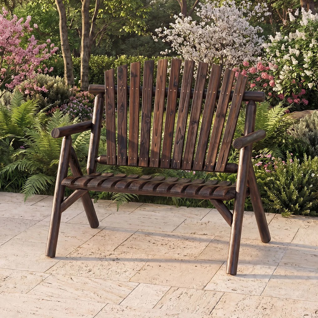 Banco de Jardim para 2 Pessoas, 115 x 80 x 106 cm, Encosto Alto, Castanho