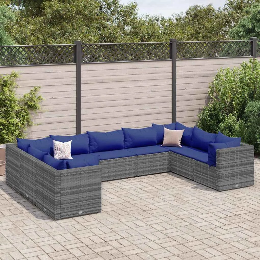 vidaXL 9 pcs conjunto lounge de jardim c/ almofadões vime PE cinzento
