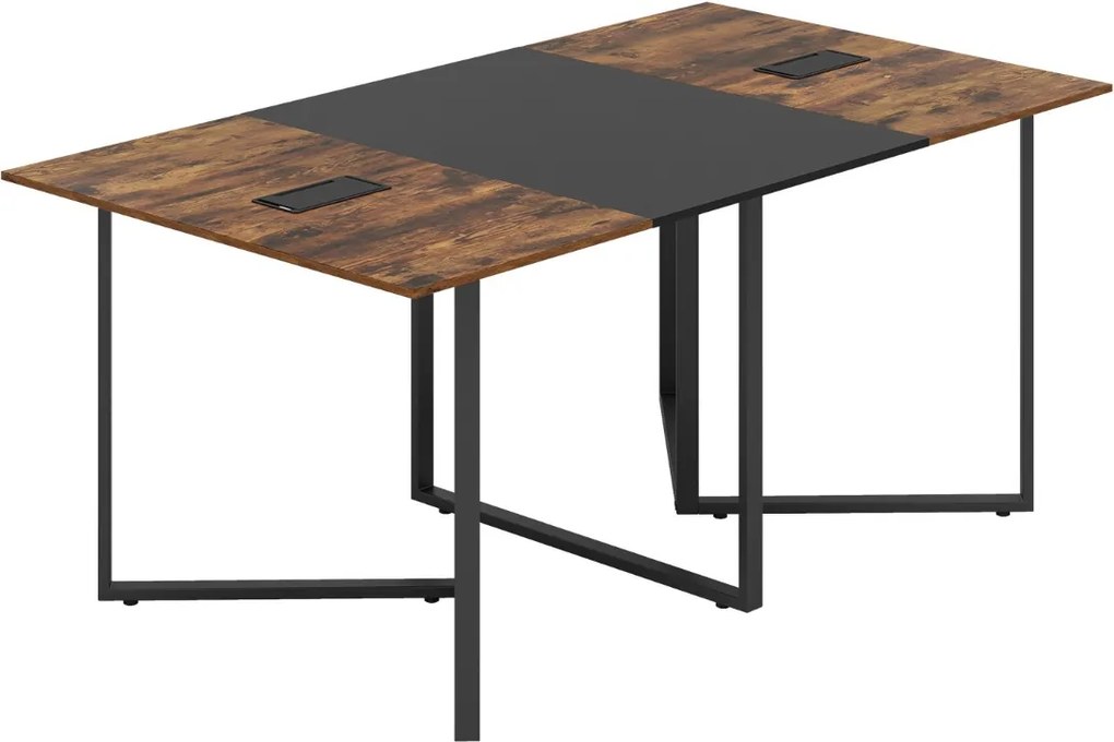 Mesa de reuniões grande 180 x 100 x 76,5 cm para 6-8 pessoas com 2 passadores de cabos e design industrial para escritório e sala de reuniões Castanho