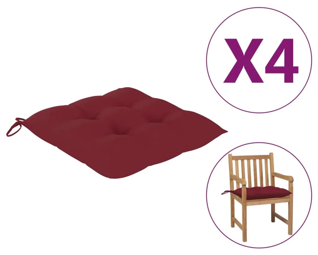 314924 vidaXL Almofadões de cadeira 4 pcs 50x50x7 cm tecido vermelho tinto
