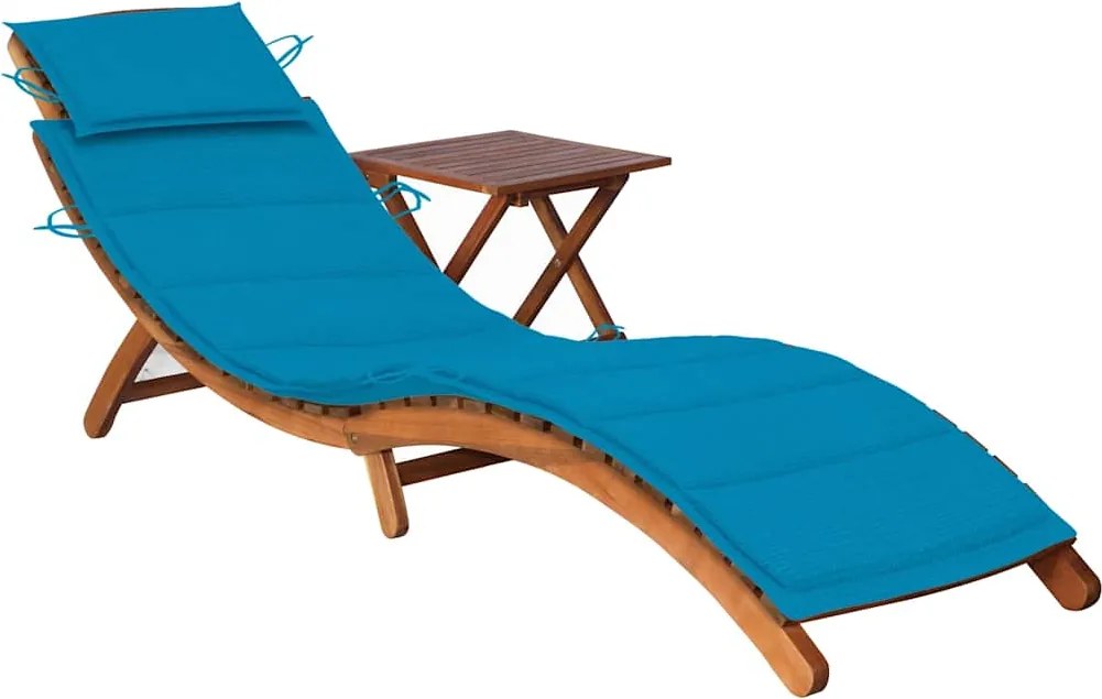 Espreguiçadeira de jardim com mesa e almofadão acácia maciça