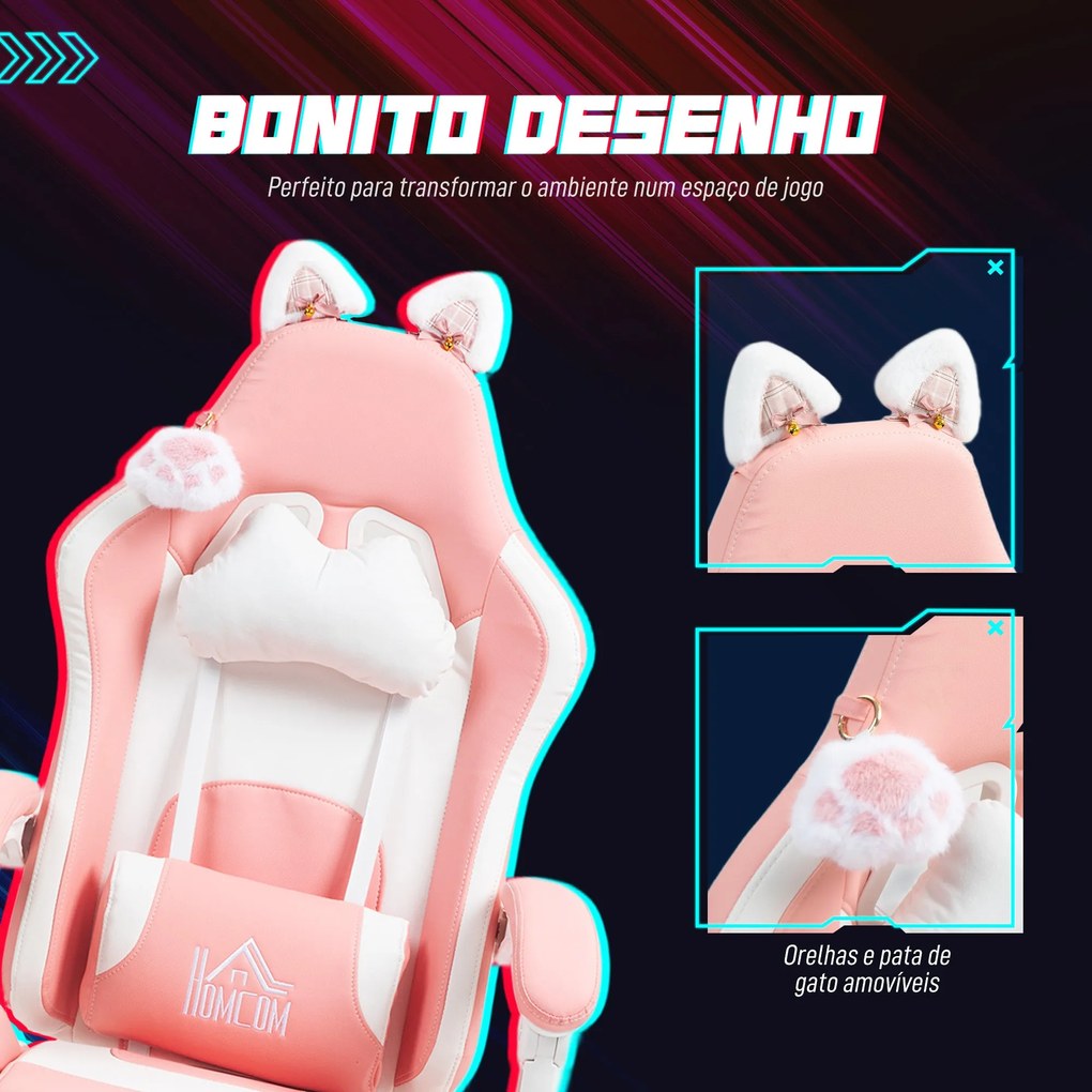 Cadeira Gaming com Orelhas Cadeira Gamer Reclinável com Altura Ajustáv