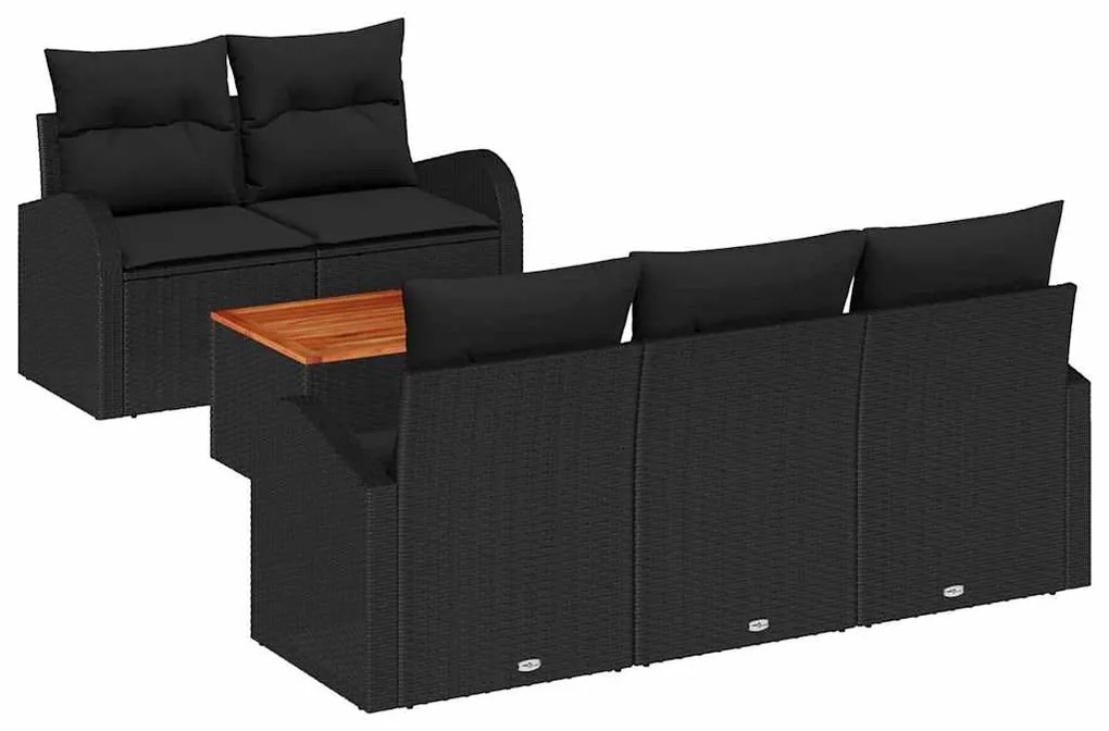 Conjunto de Sofá de Jardim em 6 Peças da , com almofadas pretas de rat