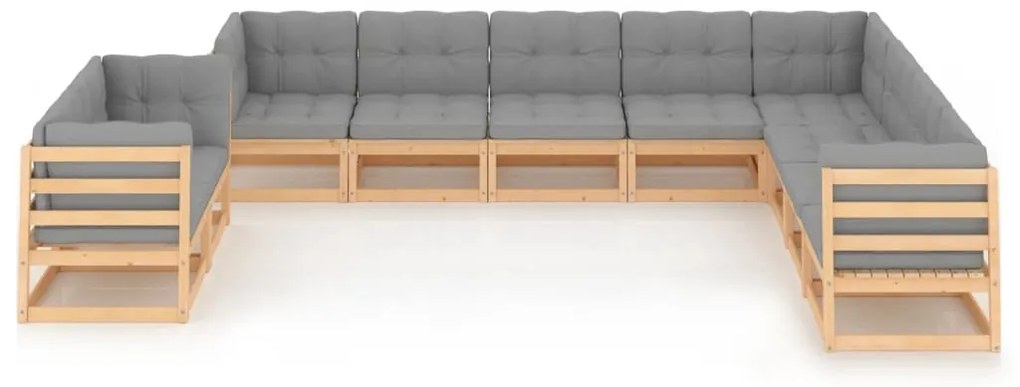 10 pcs conjunto lounge de jardim c/ almofadões pinho maciço