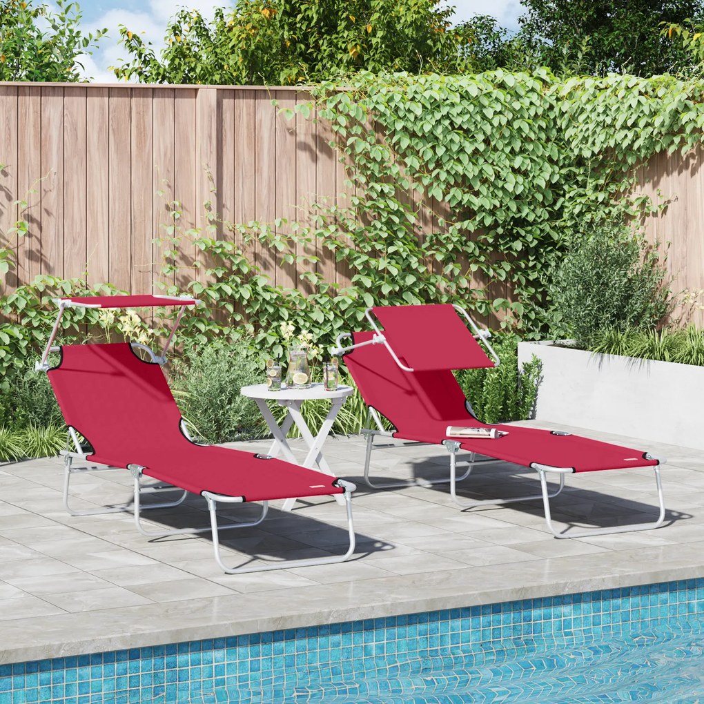 vidaXL Espreguiçadeiras Dobráveis 2 pcs com Toldo Vermelho Tecido Oxford 600D