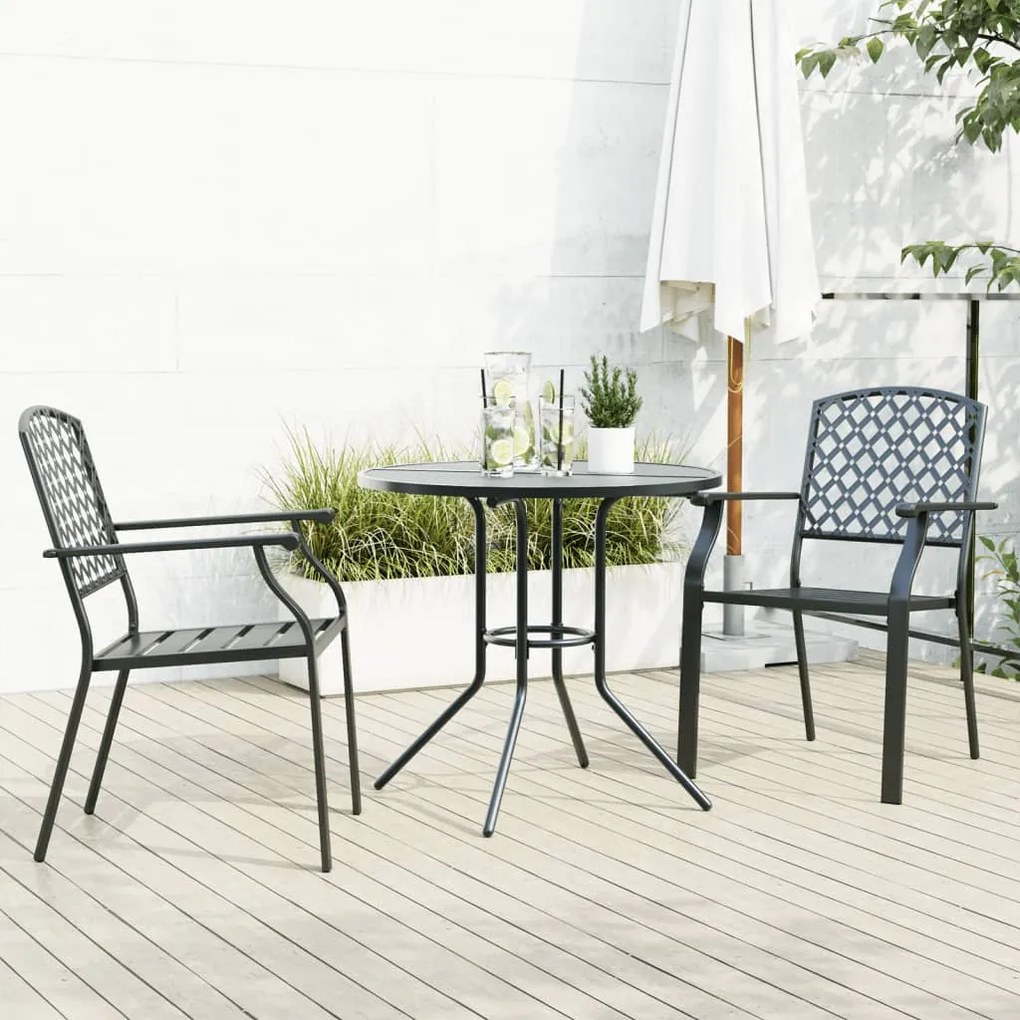 Cadeiras de jardim encastrar 3 pcs aço revestido a pó antracite