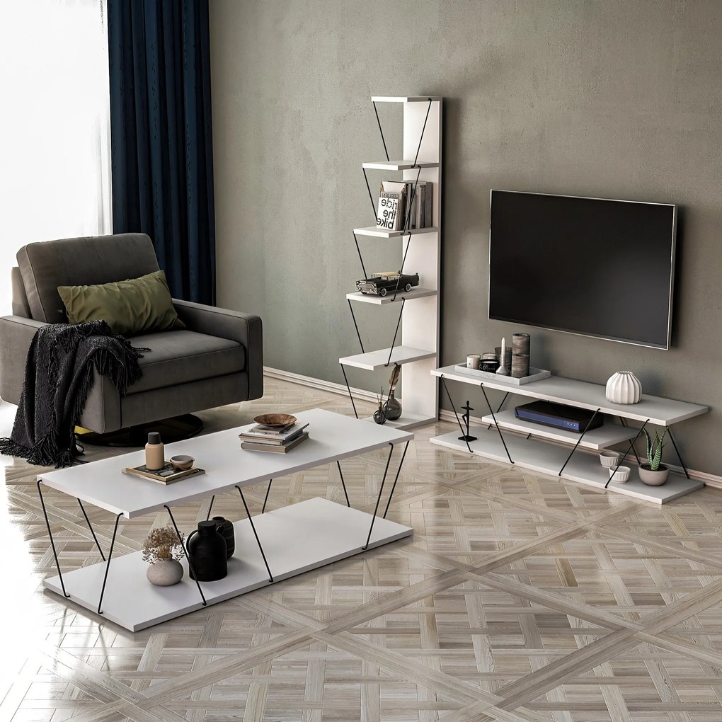 **** Conjunto de Mobiliário de Sala Epsilon – Branco e Preto – Diversa