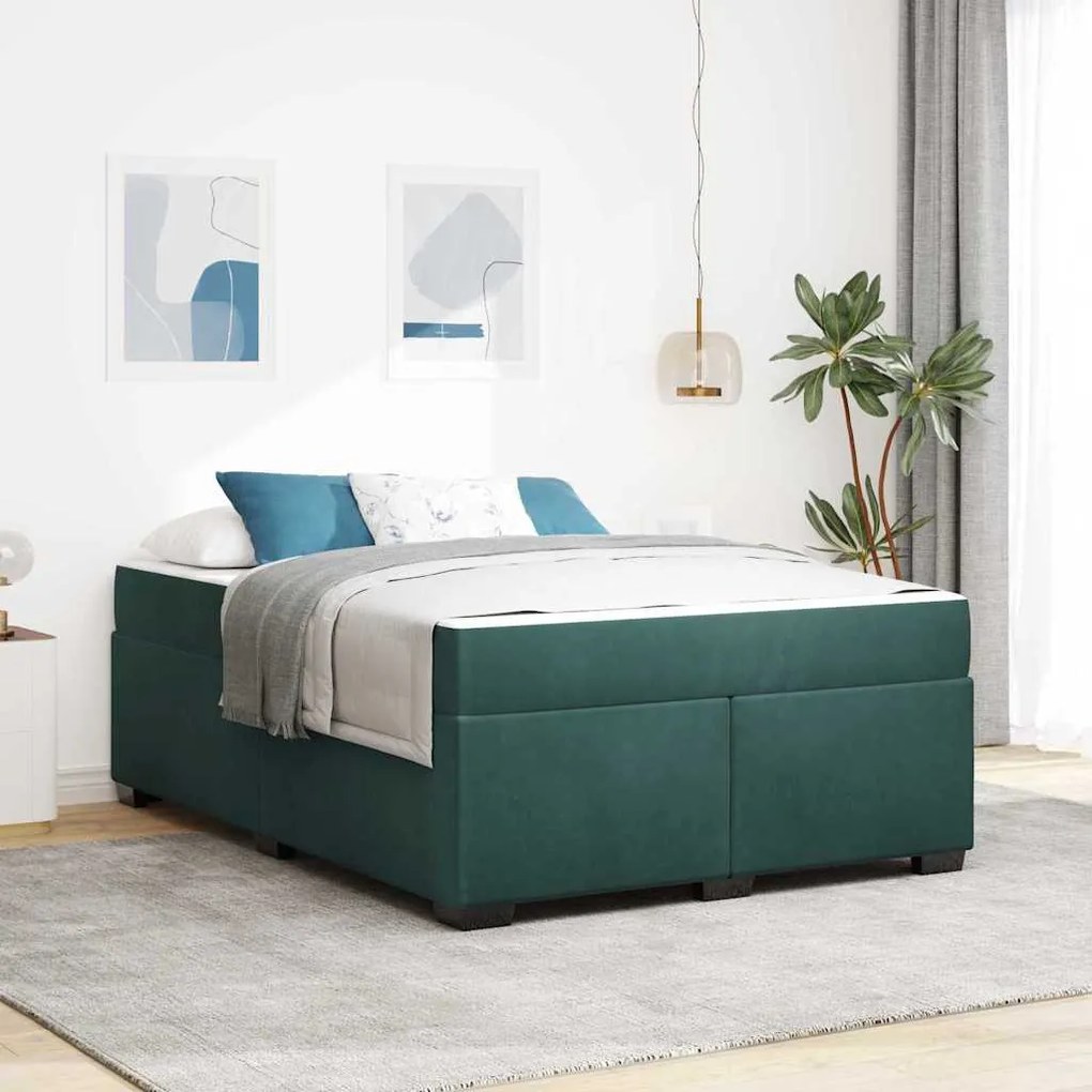 vidaXL Estrutura da Cama com colchão Verde Escuro 160 x 200 cm tecido