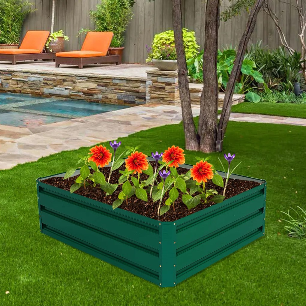 Floreira de cultivo em aço retangular, canteiro elevado, estufa para vegetais, flores, ervas, 100 x 30,5 x 80 cm verde