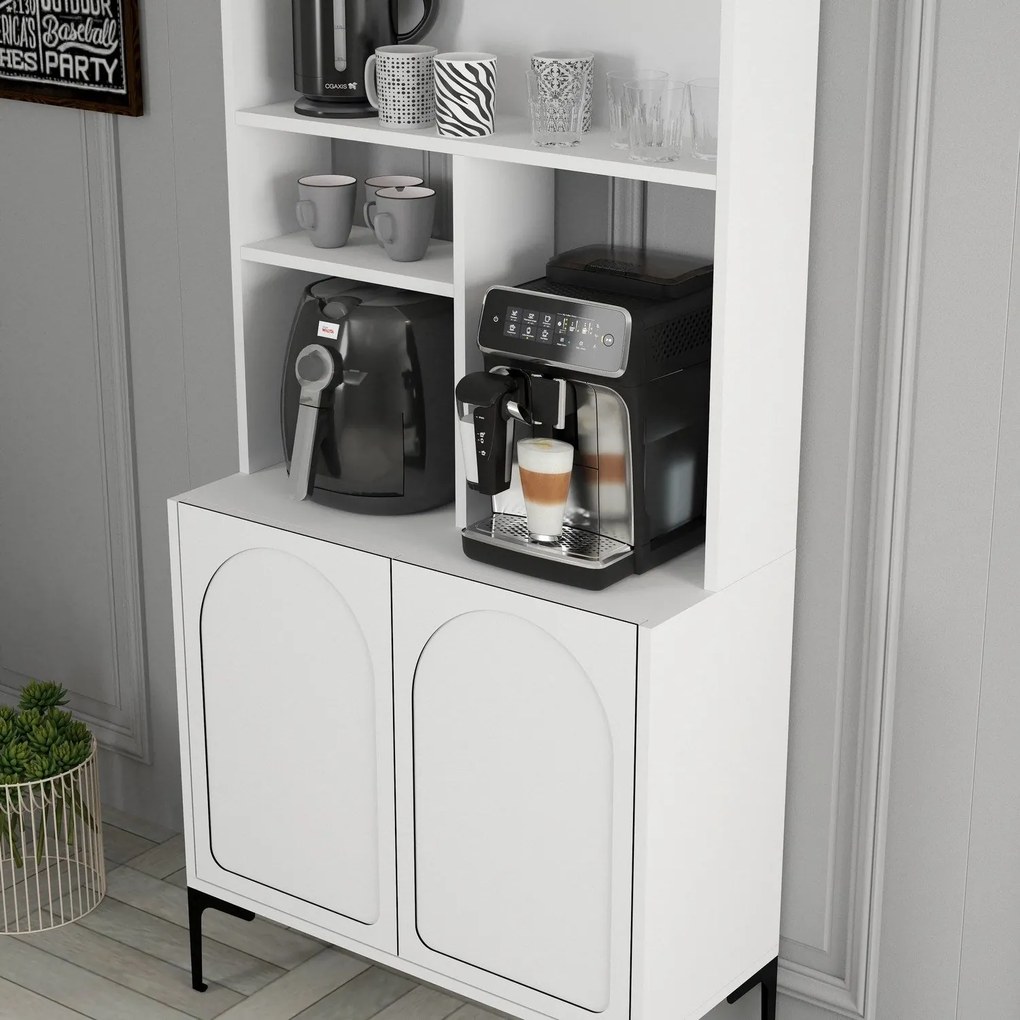 Armário de Cozinha/Sala "Caffè" - Creme e Dourado - 81.3x201x35cm - De