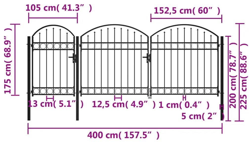 Cerca de jardim com topo arqueado 2,25x4 m aço preto