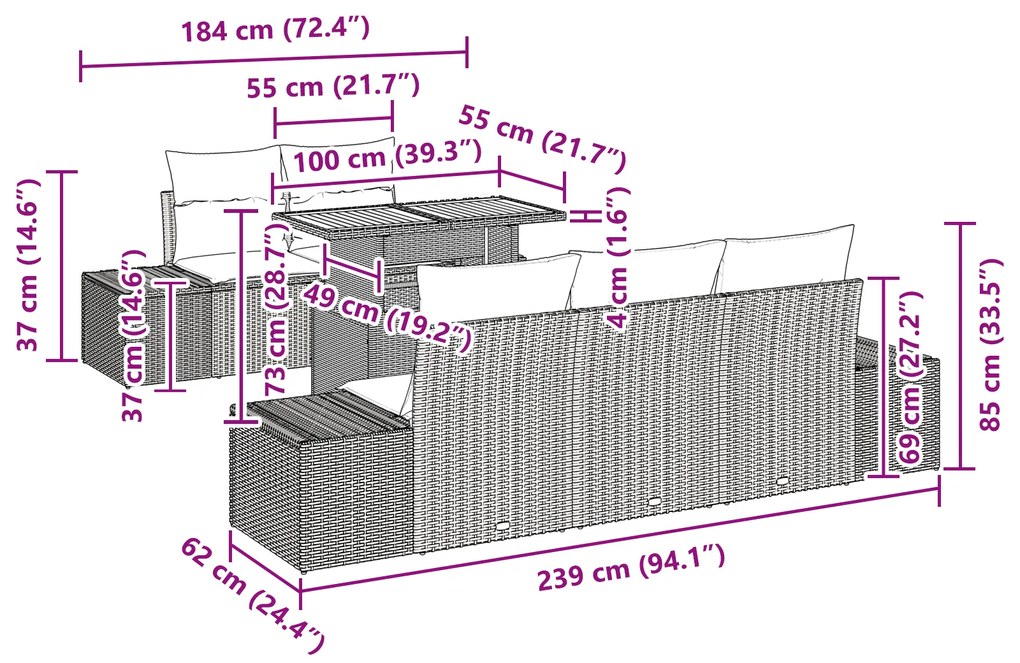 Conjunto de Jantar para Jardim de 6 Peças com Almofadas Bege Rattan PE