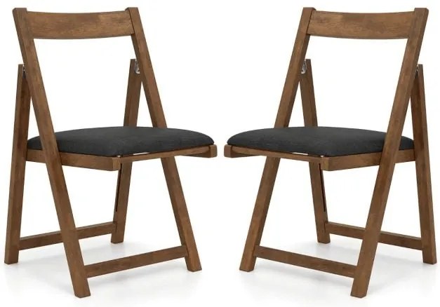 Conjunto de 2 cadeiras dobráveis ​​de madeira com almofadas, cadeiras de jantar empilháveis ​​sem braços, cadeiras estofadas, nogueira