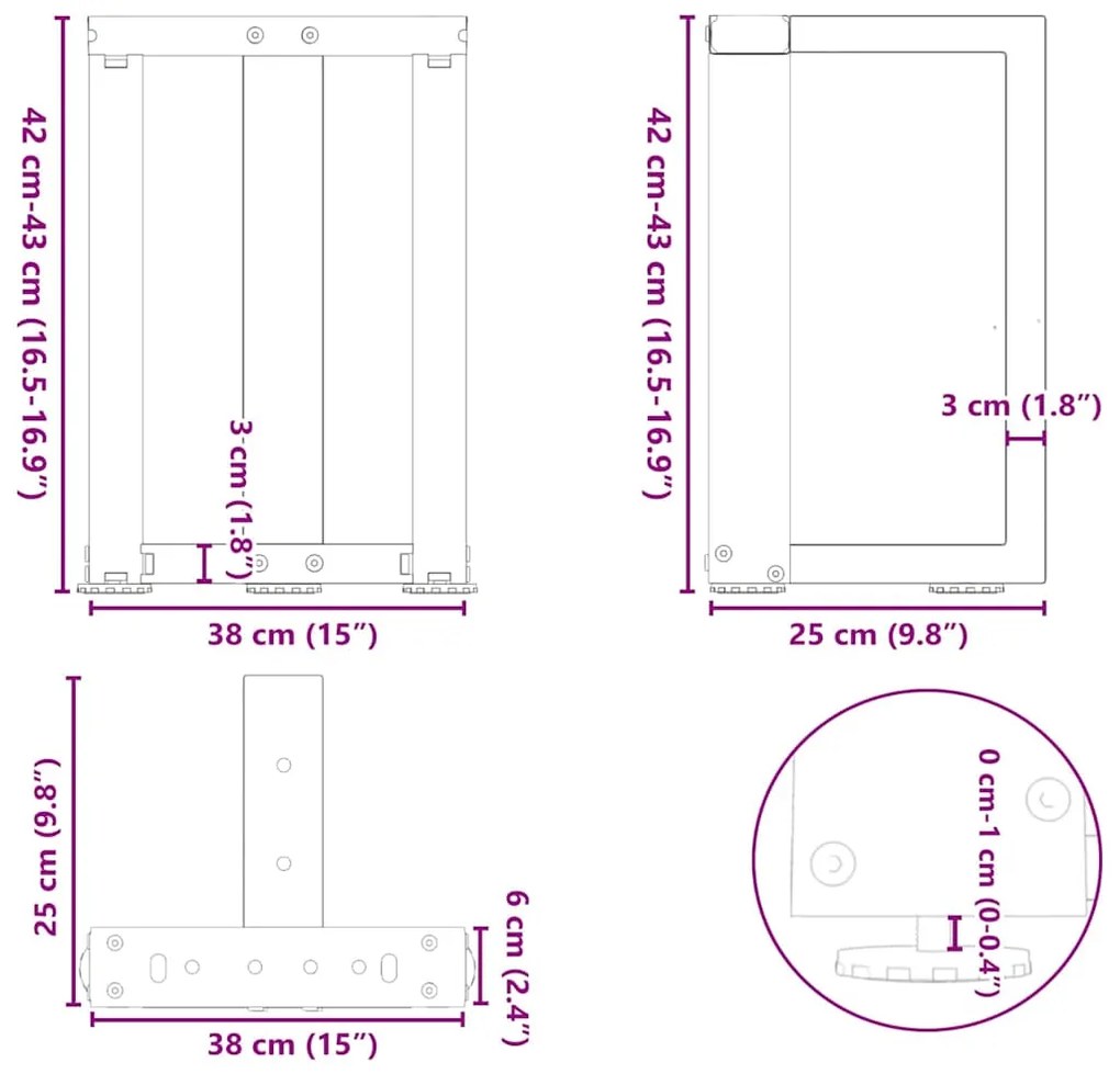 Pés para mesa de centro em forma de T, 2 peças, branco, 38x25x(42-43)