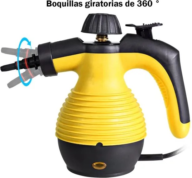 Máquina de limpeza a vapor portátil sem químicos com 9 acessórios e design seguro para casa, carro e pátio 350 ml Amarelo