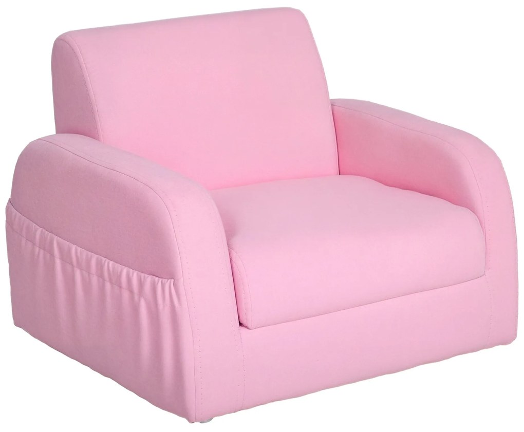 HOMCOM Poltrona Infantil Poltrona 2 em 1 para Crianças Dobrável em 2 Posições com Apoio de Braços e Assento Acolchoado 47x45x38cm Rosa