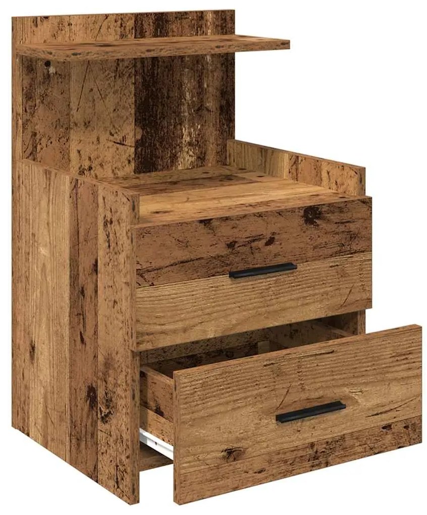 Mesa de cabeceira com 2 gavetas madeira antiga 40x36,5x62 cm