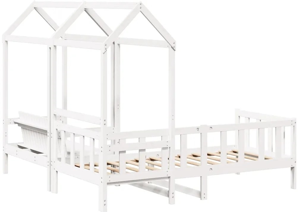 Conj. sofá-cama e banco c/ telhado 80x200cm pinho maciço branco