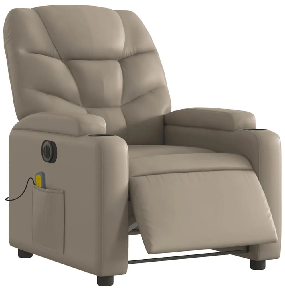 Poltrona massagens reclinável elétrica couro artif. cappuccino