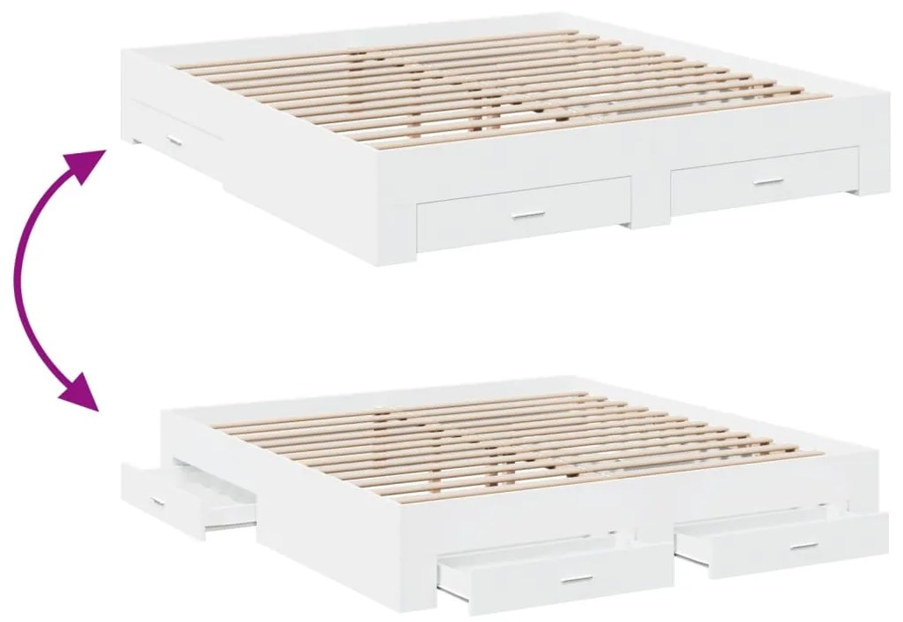 Estrutura de cama c/ gavetas 200x200cm derivados madeira branco