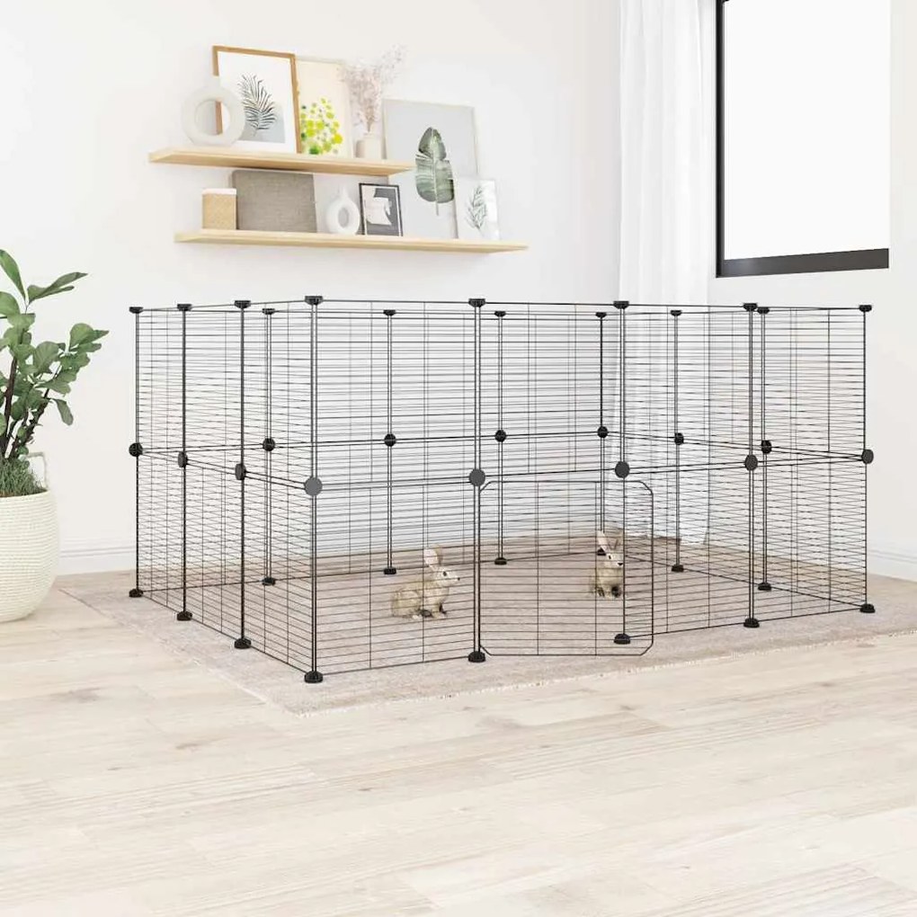 Gaiola p/ animais de 28 painéis c/ porta 35x35 cm aço preto