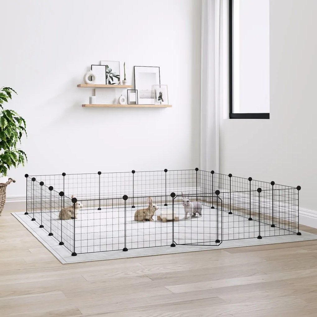 vidaXL Gaiola p/ animais de 20 painéis c/ porta 35x35 cm aço preto