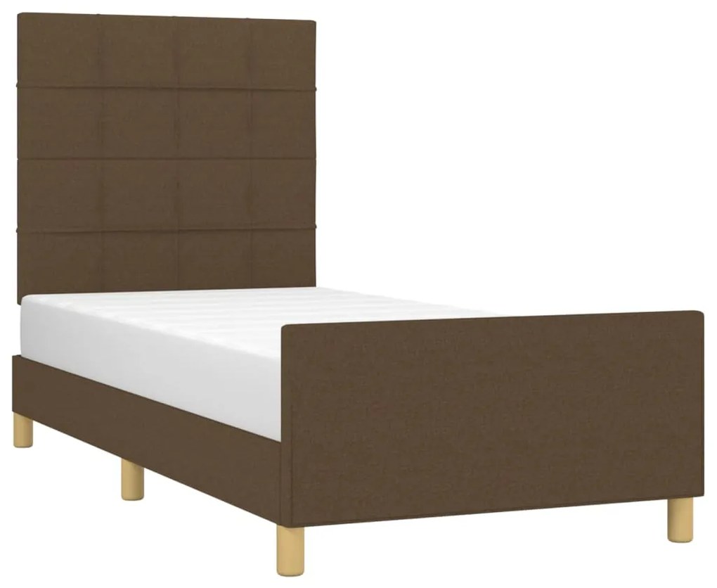 Estrutura de cama c/ cabeceira 90x190 cm tecido castanho-escuro