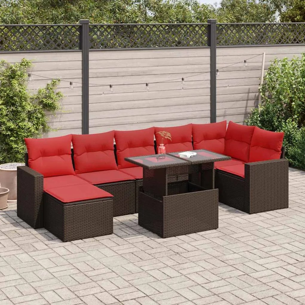7 pcs conj. sofás jardim c/ almofadões vime PE/acácia castanho