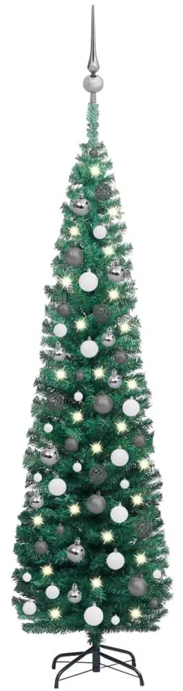 3077900 vidaXL Árvore Natal artificial fina pré-iluminada c/ bolas 180cm verde