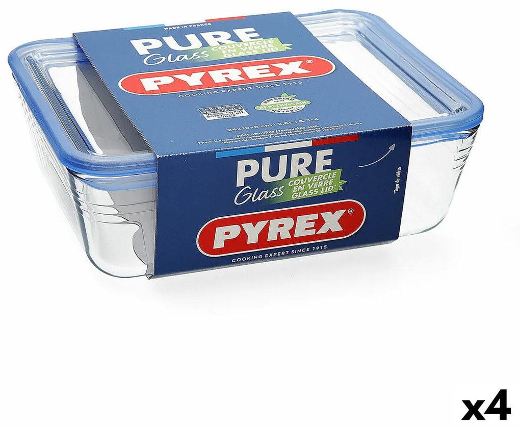 Lancheira Hermética Pyrex Pure Glass Transparente Vidro (2,6 L) (4 Unidades)