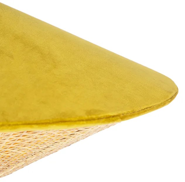 Candeeiro de suspensão rústico amarelo veludo com ráfia 60 cm - Frills Can