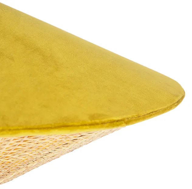 Candeeiro Pendente Estilo Campestre Veludo Amarelo com Ratan 60cm - Frills Can Country / Rústico,Oriental