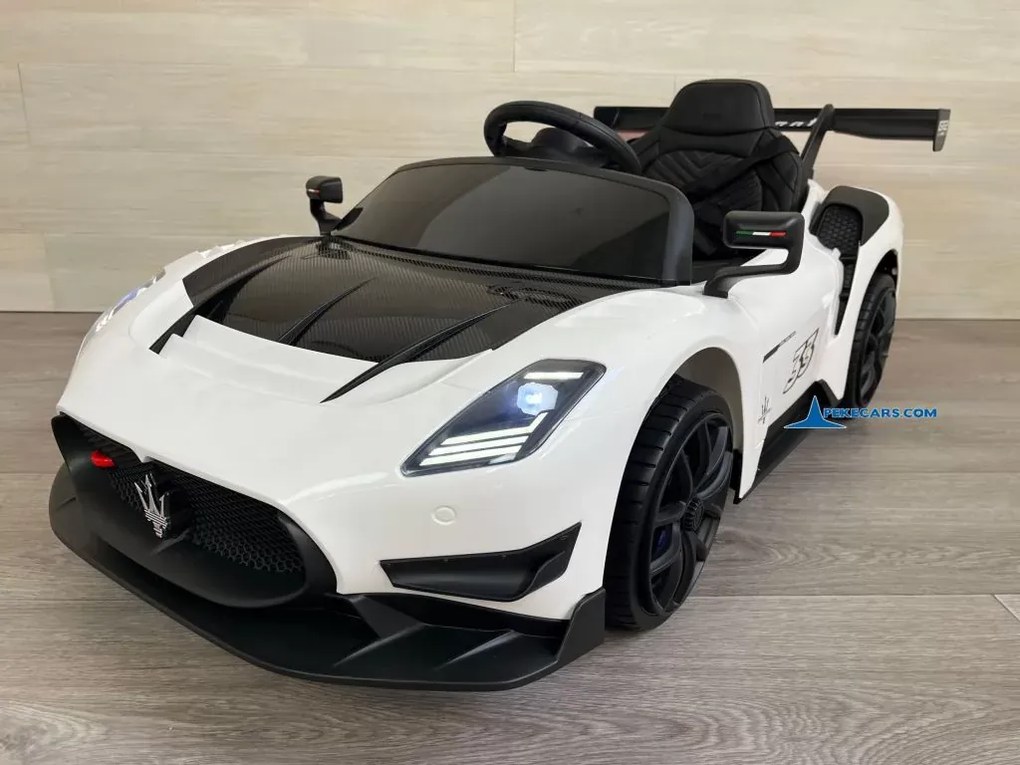 Carro elétrico para crianças Maserati GT2 12V 2.4G, Rodas Borracha, Assento imitação pele Branco
