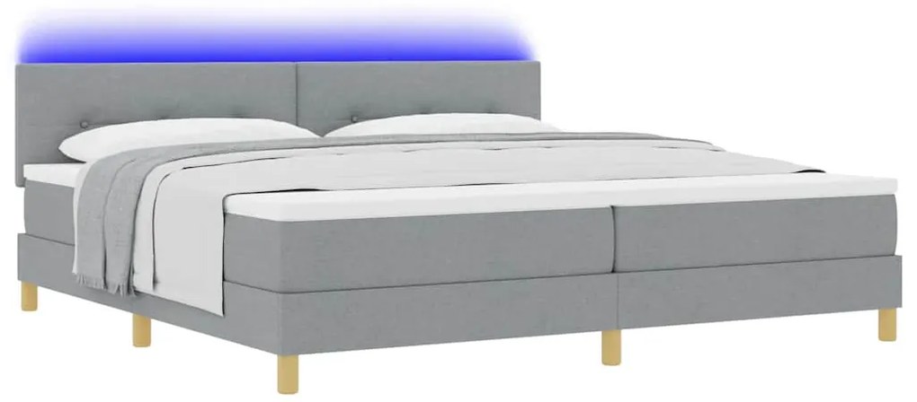 Cama Box com Colchão &amp; LED Cinza-Claro 200x200 cm Tecido