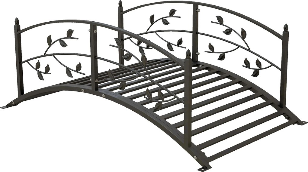 Ponte de jardim para lagoa, decoração de jardim 119 x 67 x 47 cm, com balaustrada com motivo de videira, em aço preto