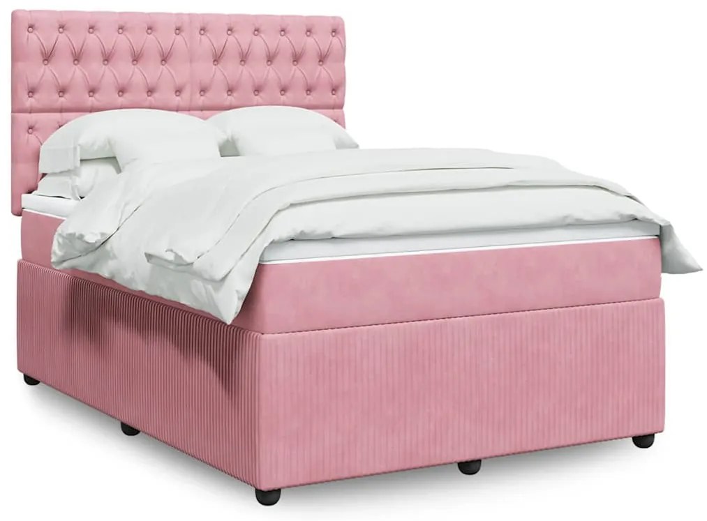 vidaXL Cama com molas/colchão 140x200 cm veludo rosa