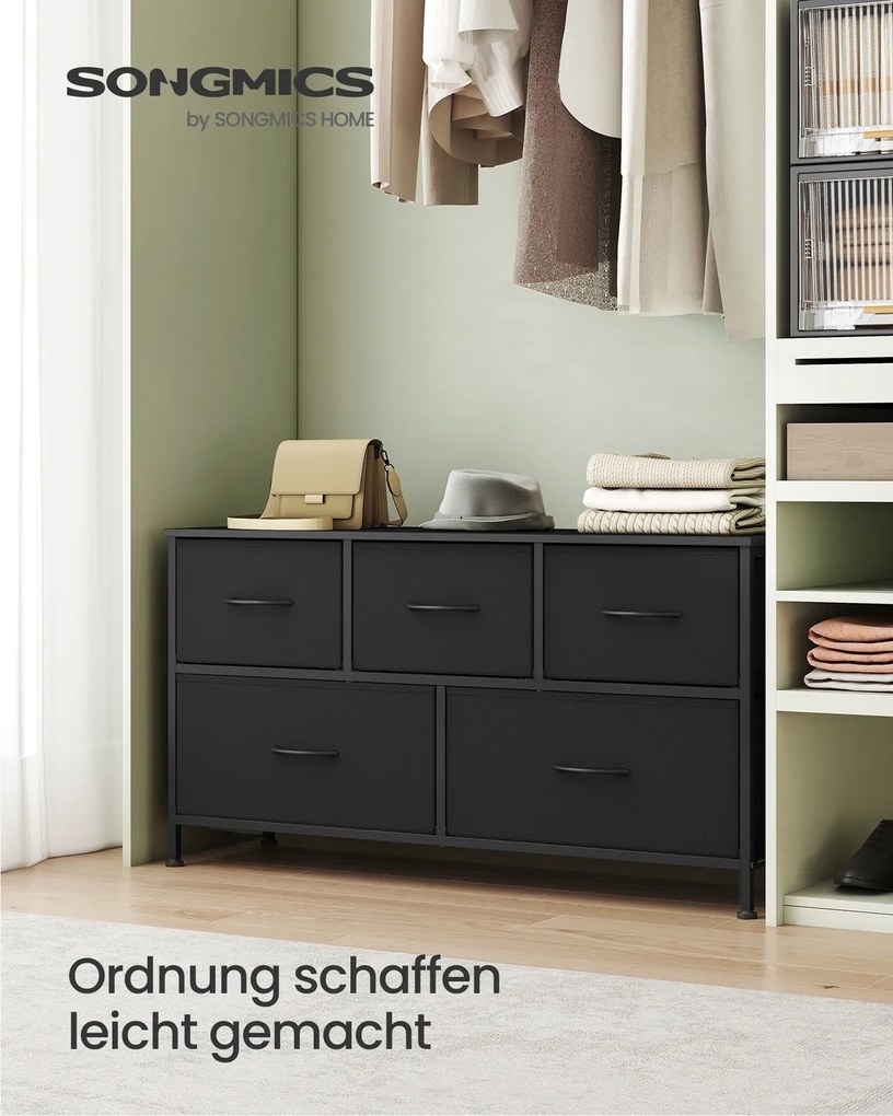 Cómoda com 5 gavetas de tecido 30 x 98,8 x 52,2 cm Preta