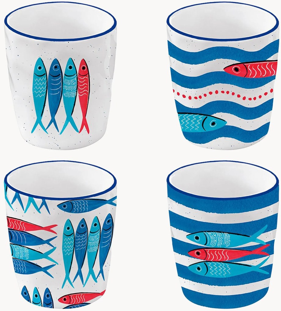 Chávenas de café em porcelana Sardine's Party, conjunto de 4