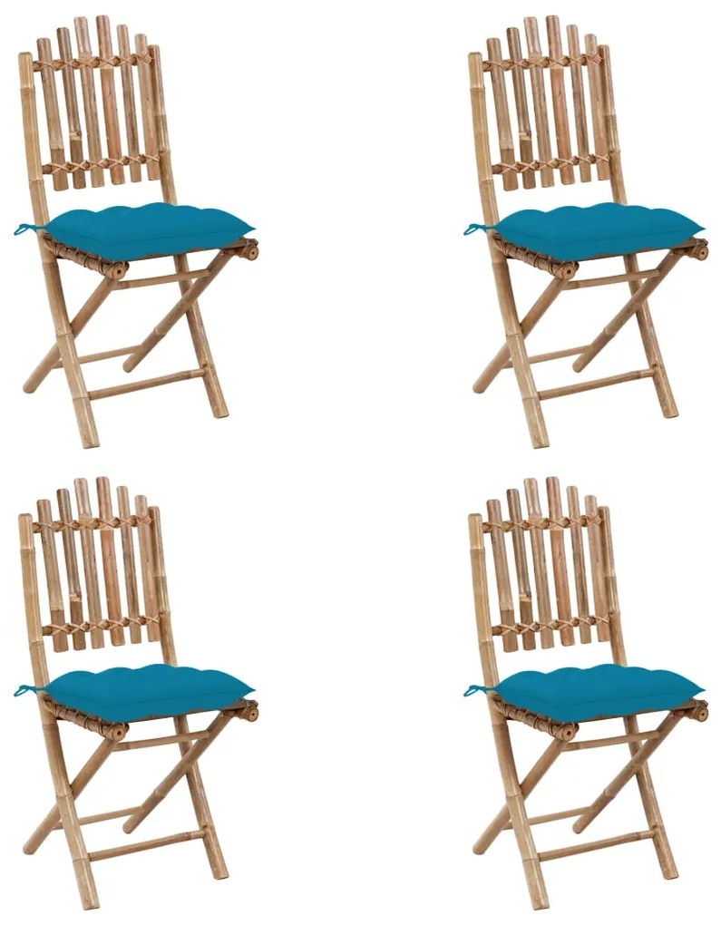 5 pcs conj. de jantar dobrável c/ almofadões p/ exterior bambu