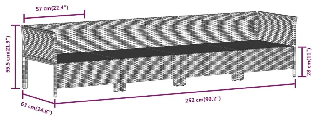 8 pcs conjunto lounge de jardim c/ almofadões vime PE cinzento
