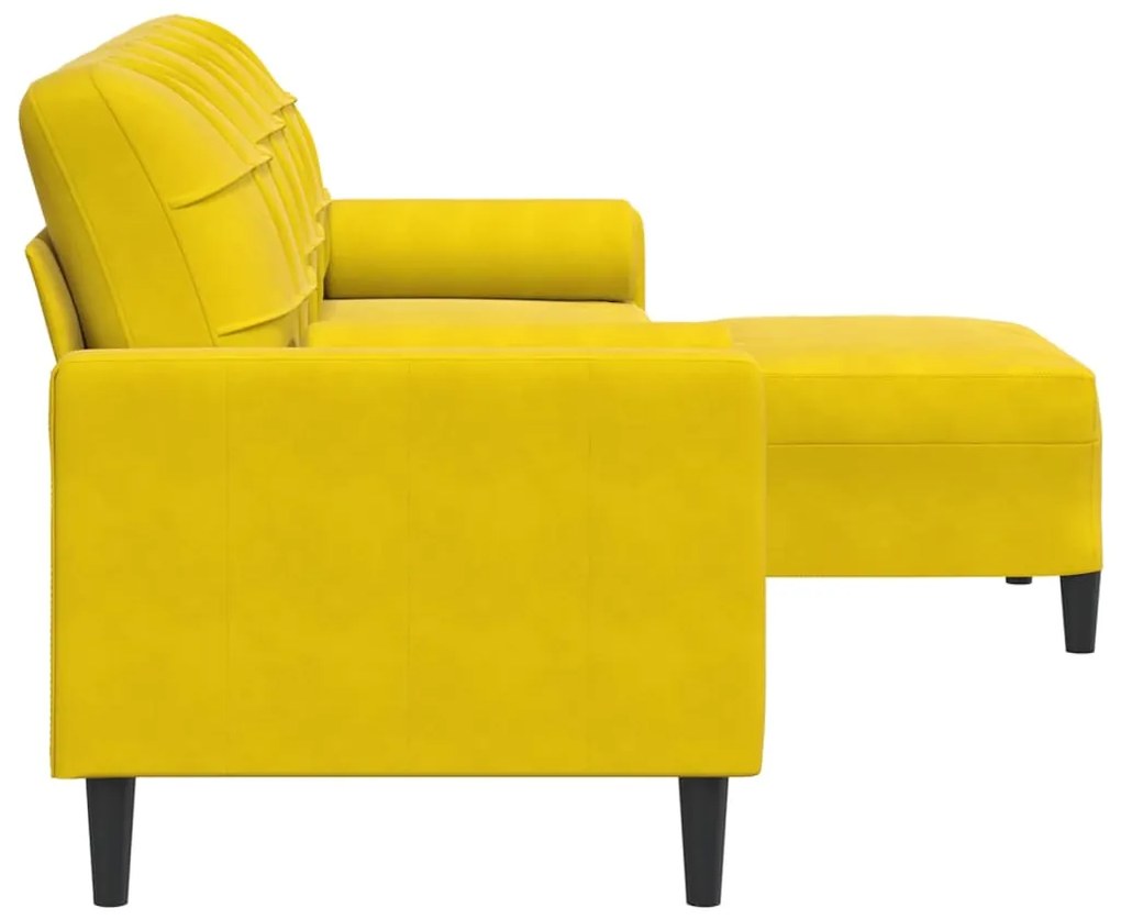 Sofá de 3 lugares com apoio de pés 210 cm veludo amarelo