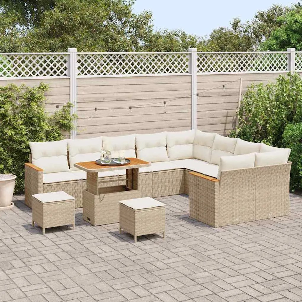 Sofá de Jardim Modular de 12 Peças com Almofadas Bege