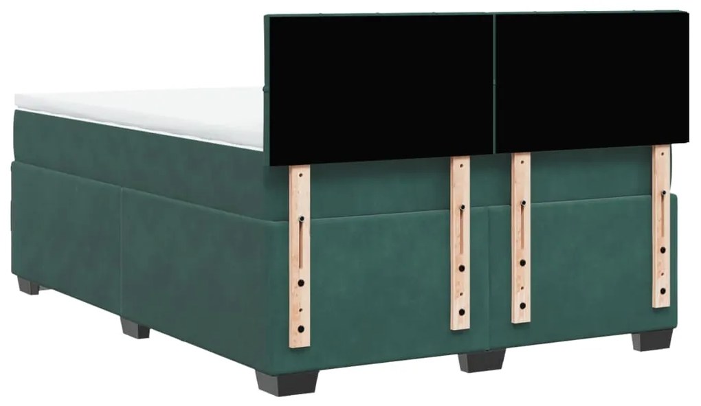 Cama com molas/colchão 140x200 cm veludo verde-escuro