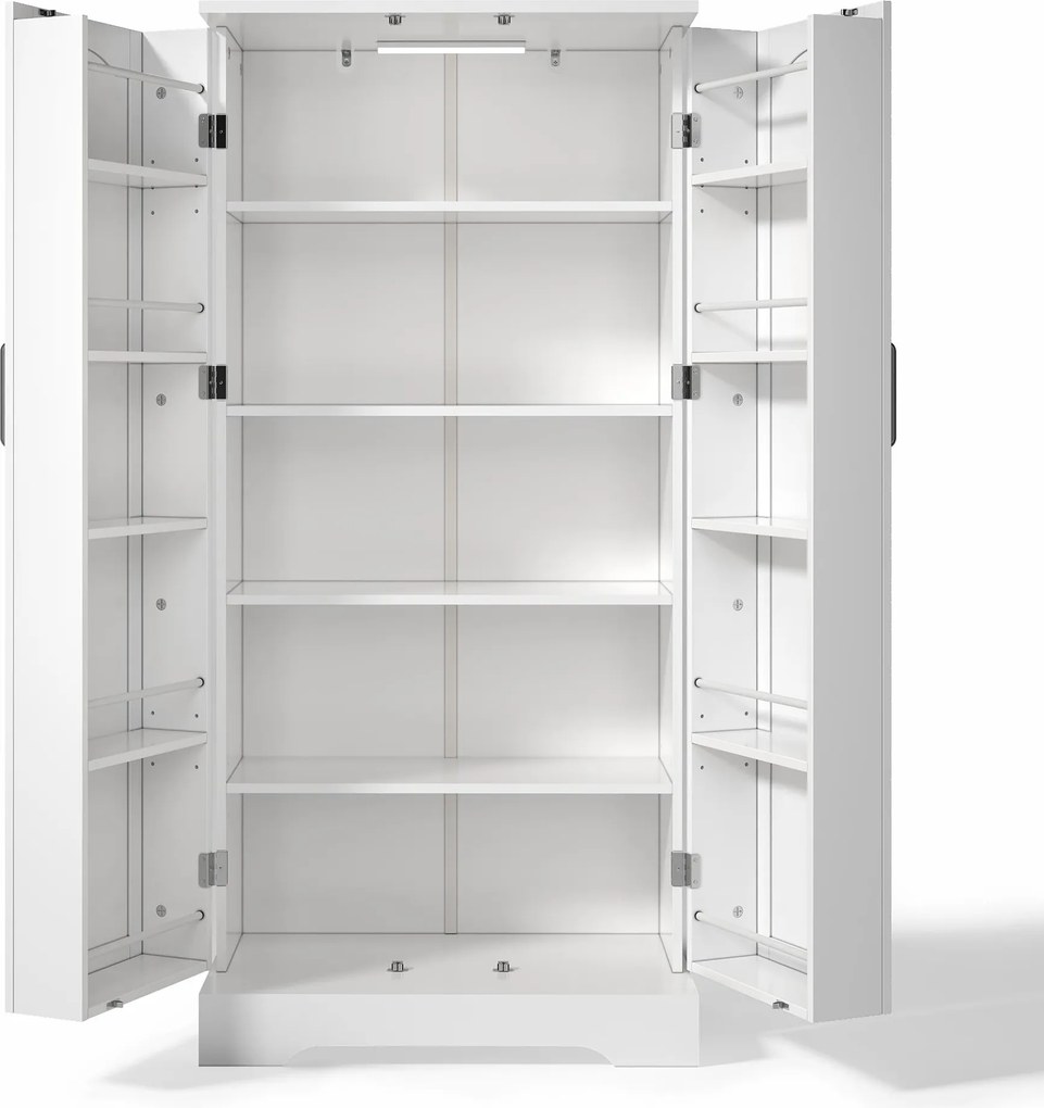 Armário de Cozinha Multifuncional Porta Dupla com 5 Rodas 2 com Travão 60x35x128 cm Branco | AOSOM Portugal