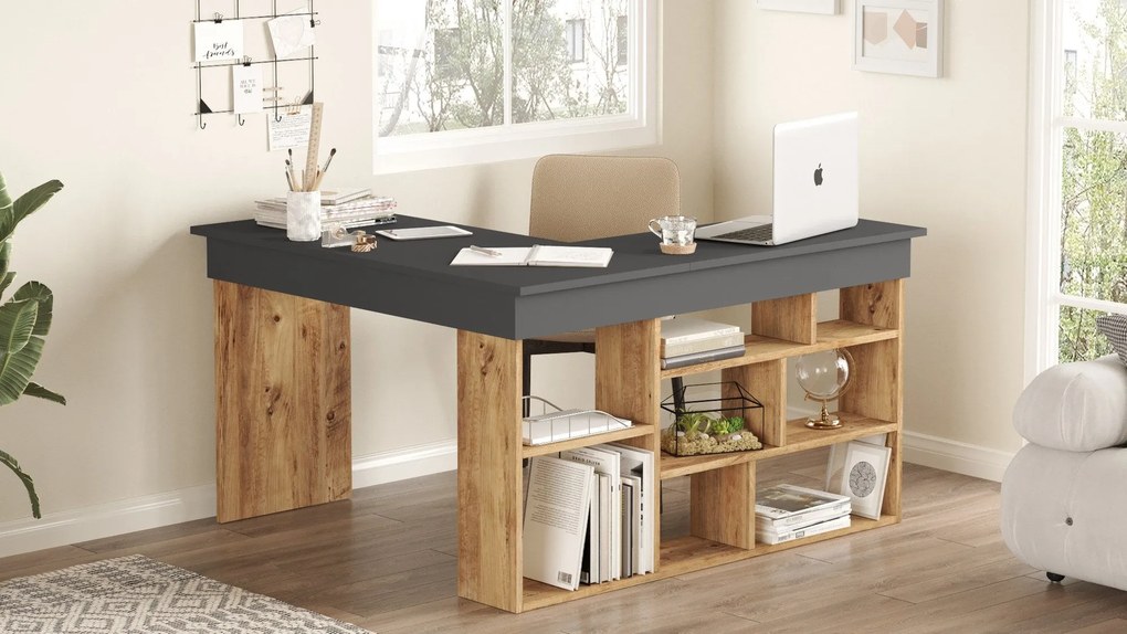 Secretária CT5 – Pinho Atlântico e Antracite – 129 cm x 72 cm x 120 cm