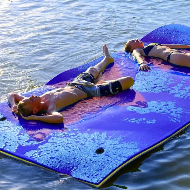 Colchão flutuante piscina, praia de espuma XPE ecológico com cabeça enrolável adequado para 3-5 pessoas 270 x 180 x 3,5 cm Azul