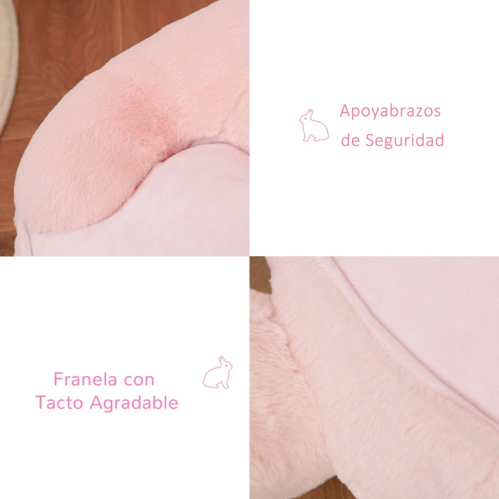 HOMCOM Sofá em forma de coelho para crianças acima de 18 meses com apoio de braços e almofada antiderrapante 60x50x59cm Rosa