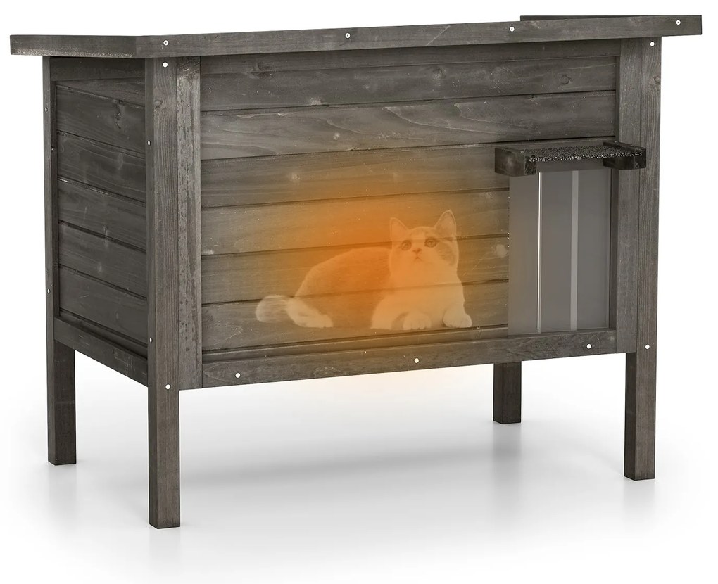 Casa para gatos de madeira para inverno ao ar livre com isolamento de espuma e telhado preto